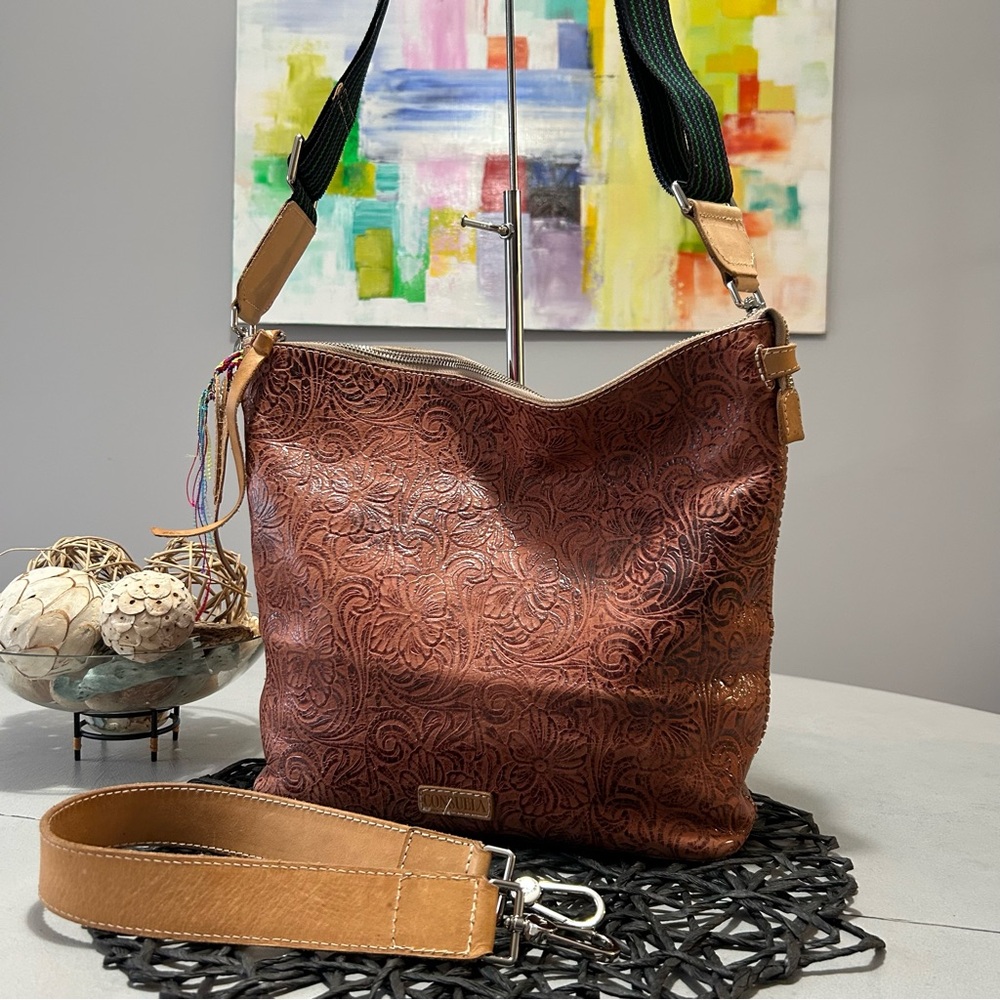 Consuela Sally Leather Tooled Hobo Bag - 2 Straps Included - Picture 2 of 16